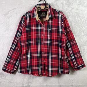 STS Ranchwear Flannel Kids Large Red Fleece Lined Button‎ Up Chore Jacket Winter